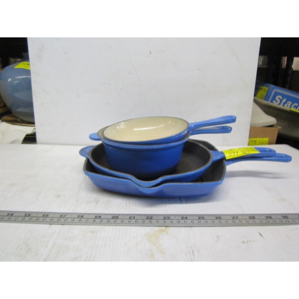 4 LE CREUSET CAST ENAMEL POTS/PANS