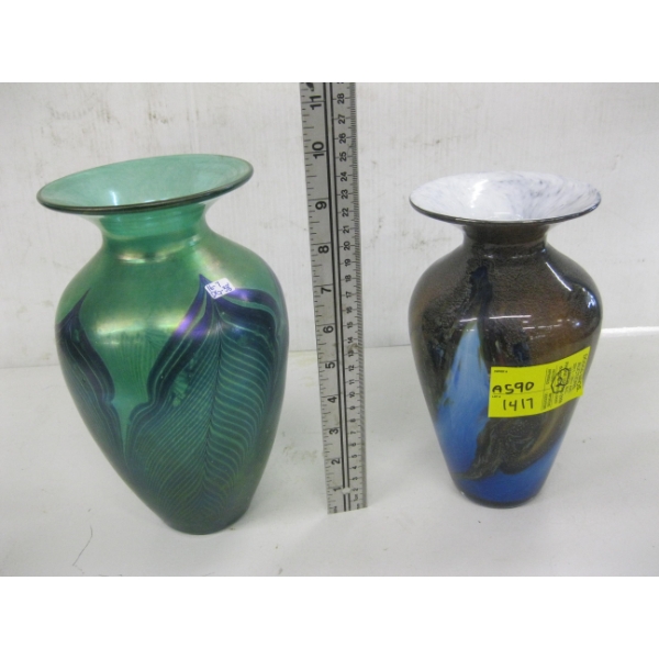2 ART VARGAS GLASS VASES, SIGNED