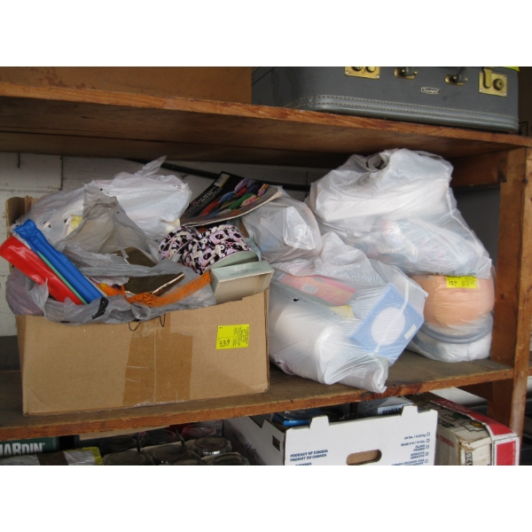2 BINS OF MISC. CRAFTING ITEMS, MATERIAL, PICTURE FRAMES, ETC.