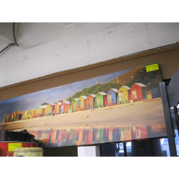 PRINT OF COLORFUL BEACH CHANGEROOMS