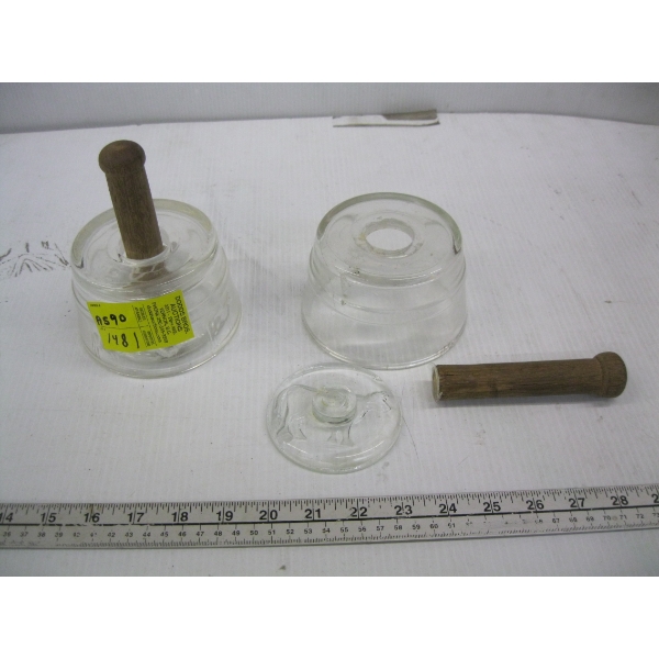 2 GLASS BUTTER PRESSES