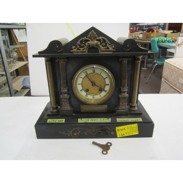 114 YEAR OLD CLOCK W/KEY - WORKING