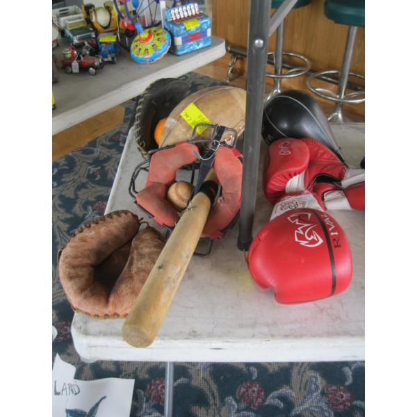 MISC. BOXING GLOVES, SPEED BAG, FOOTBALL, ETC.