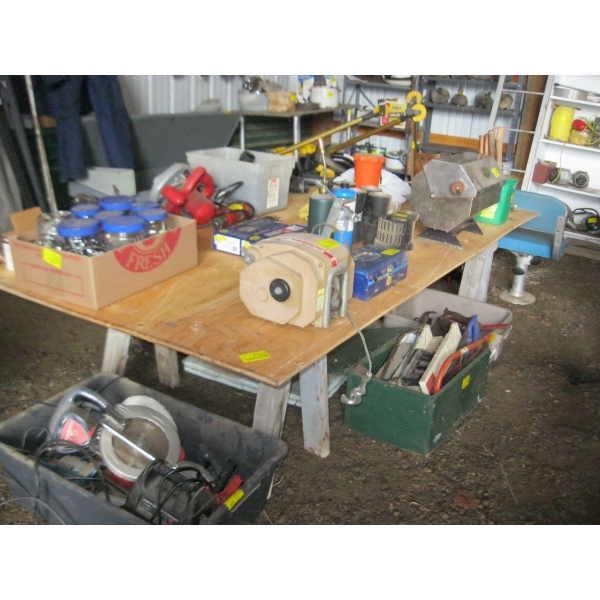 SHEET OF PLYWOOD & 2 SAWHORSES