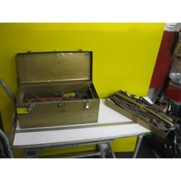 GOLD COLORED TOOLBOX W/ASST. CONTENTS