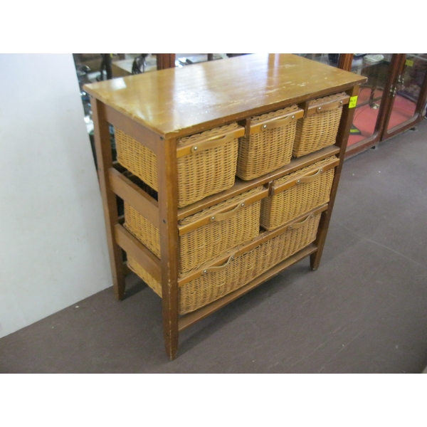 6 DRAWER WICKER & WOOD STAND