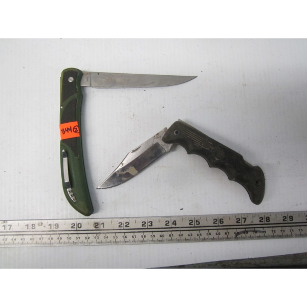 KERSHAW FOLDING KNIFE & A GREEN HANDLED FOLDING KNIFE