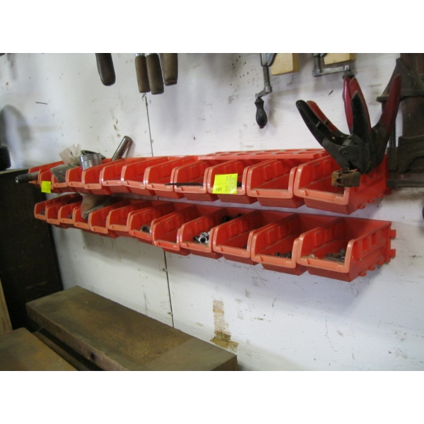 PLASTIC STORAGE BINS W/CONTENTS: RIVETS, NUTS, ETC.