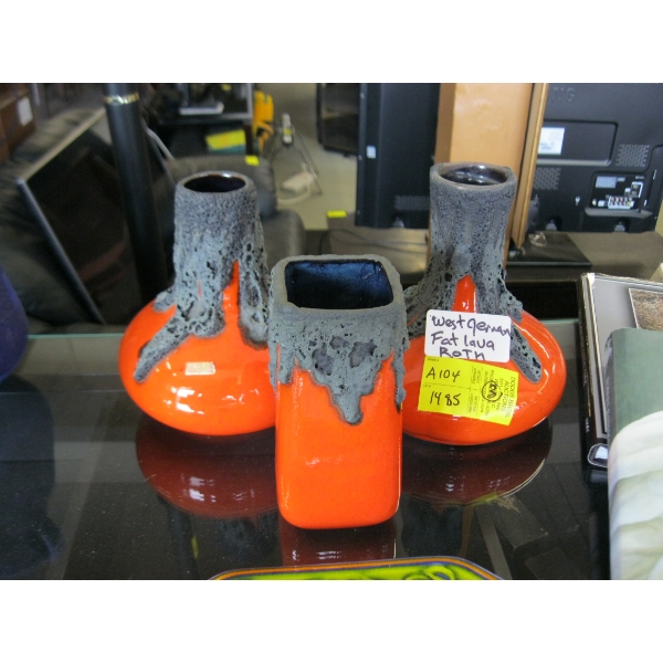 3 WEST GERMAN FAT LAVA ROTH VASES
