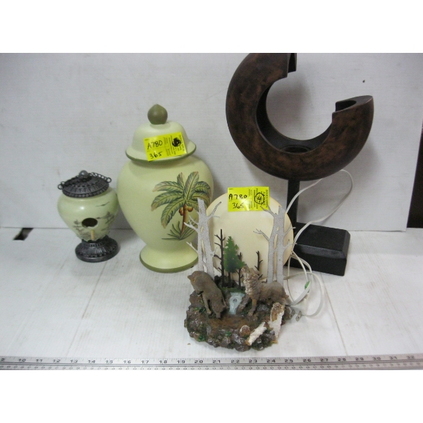 MISC. CANDLEHOLDER, LIGHTED FIGURINE LAMP, VASE, ETC.