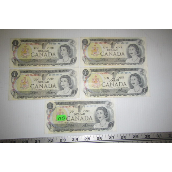 5 1973 $1 CDN BILLS