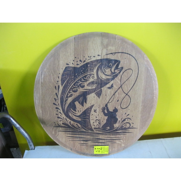  OAK BARRELL TOP W/FISHING PRINT