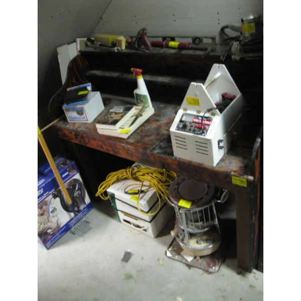 SM. WOODEN DESK W/BURNT WOOD LOOK TOP