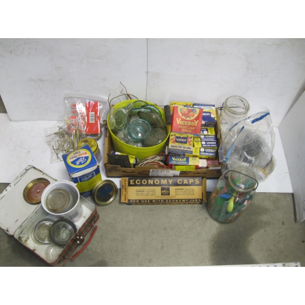 ASST. CANNING JAR RINGS, GLASS TOPS, ETC.