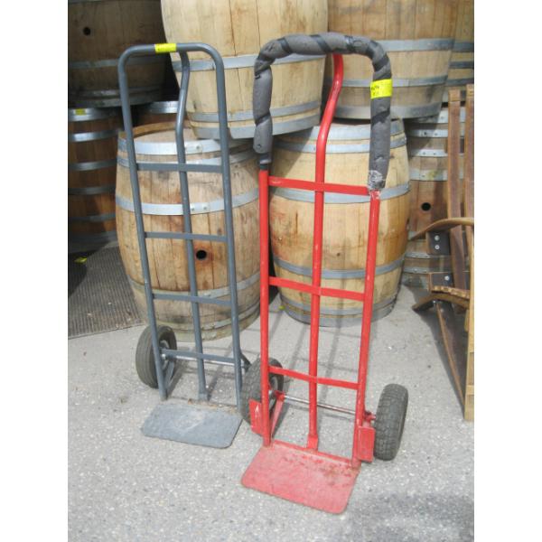 2 HAND TRUCKS - 1 MISSING WHEEL