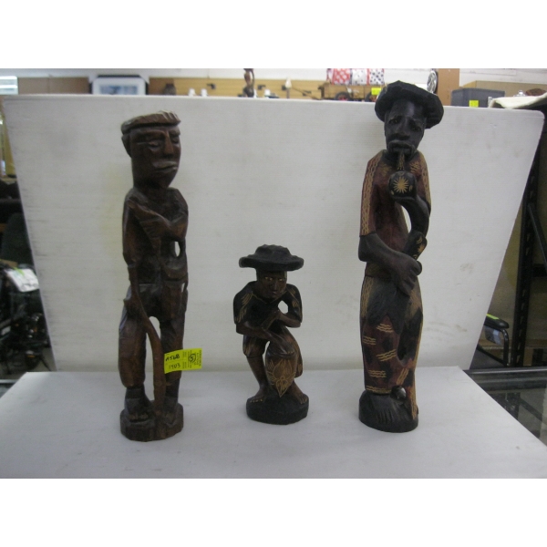 3 CARVED WOODEN FIGURINES
