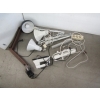 Image 1 : BOX W/ASST. POWER BARS, IRON, EUROPEAN CLAMP ON LIGHT FIXTURES, ETC.