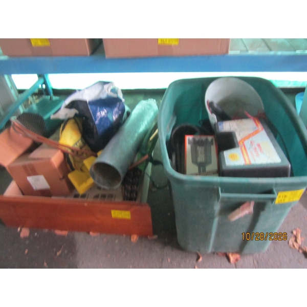 BIN & DRAWER OF MISC. TOOLS, TIRE CHAINS, ETC.