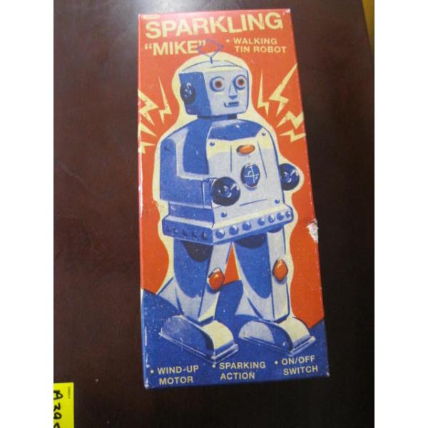 SPARKLING MIKE WALKING TIN ROBOT W/ORIGINAL BOX
