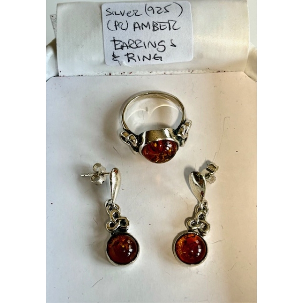 SILVER .925 RING W/MATCHING SILVER EARRINGS, SZ 5