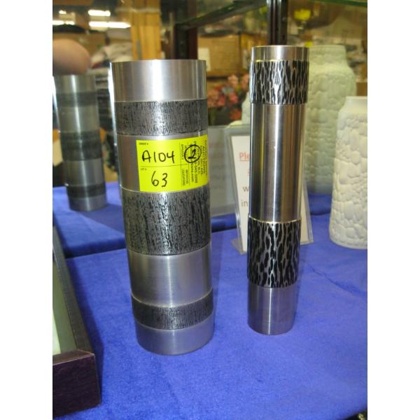 BRUTALIST LATHE TURNED STEEL VASES