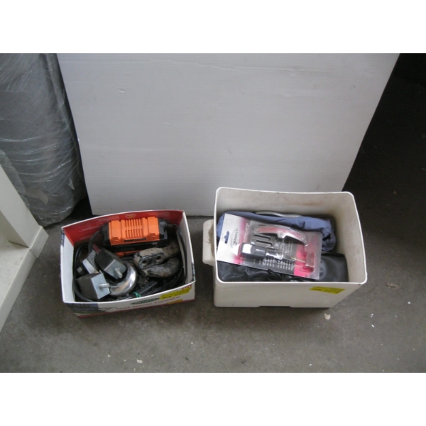 MISC. 12V BATTERY CHARGER, TOW HOOKS, LED BRAKE LIGHT, TOOLS, ETC.