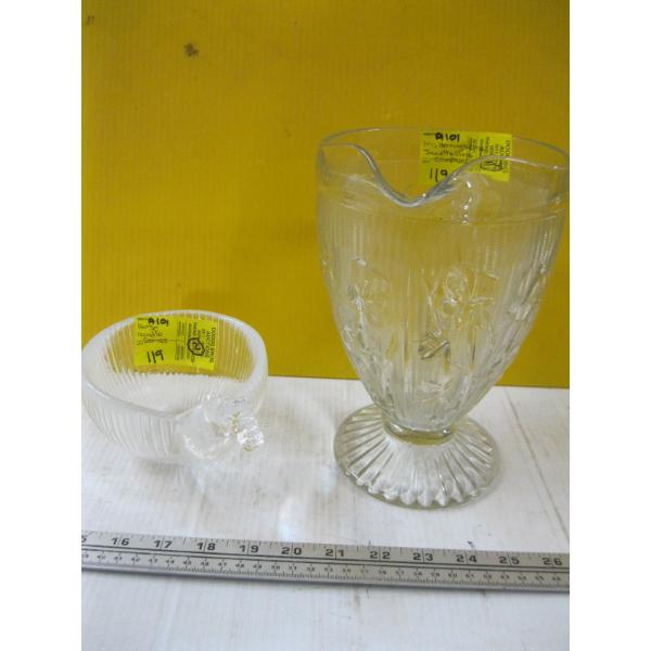 HORSE HANDLE BOWL & VINTAGE GLASS WATER JUG