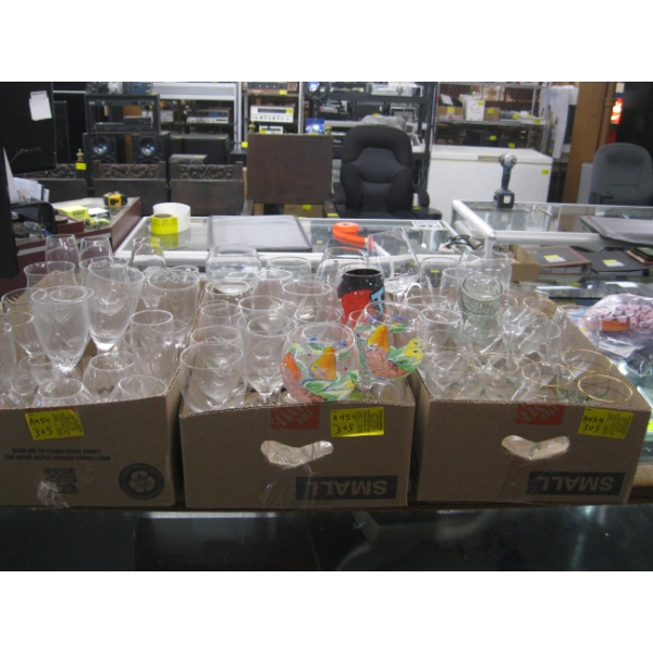 3 BOXES OF ASST. WINEGLASSES, ETC.