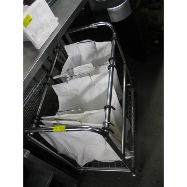 3 BIN STAINLESS STEEL LAUNDRY HAMPER ON CASTORS