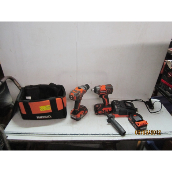 RIGID CORDLESS 18V LITHIUM ION IMPACT & DRILL W/2 BATTERIES & CHARGER
