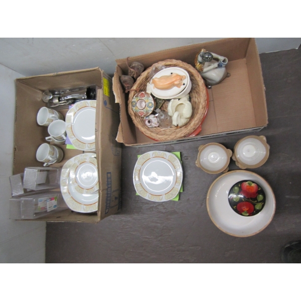 GERMAN DISH SET, POTTERY BOWLS, FIGURINES, ETC.