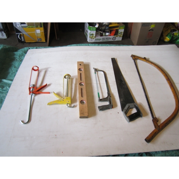 ASST. WOODEN LEVEL, SAWS, ETC.
