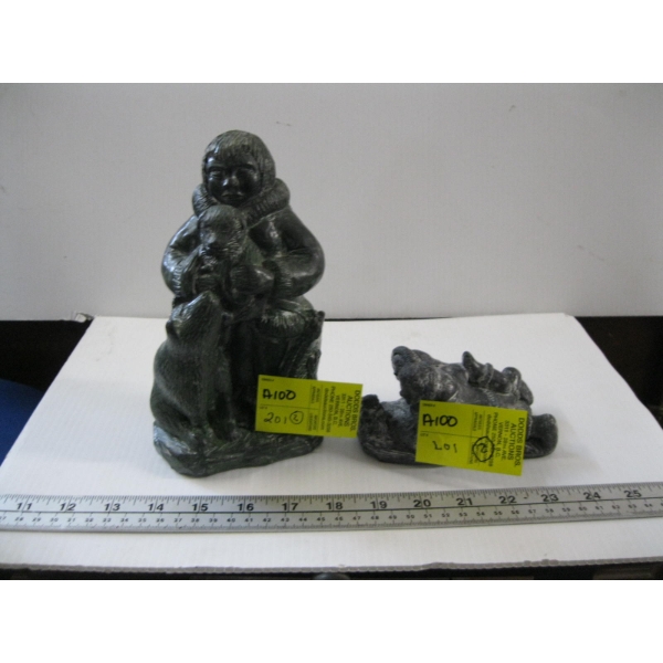 2 WOLF INUIT FIGURINES