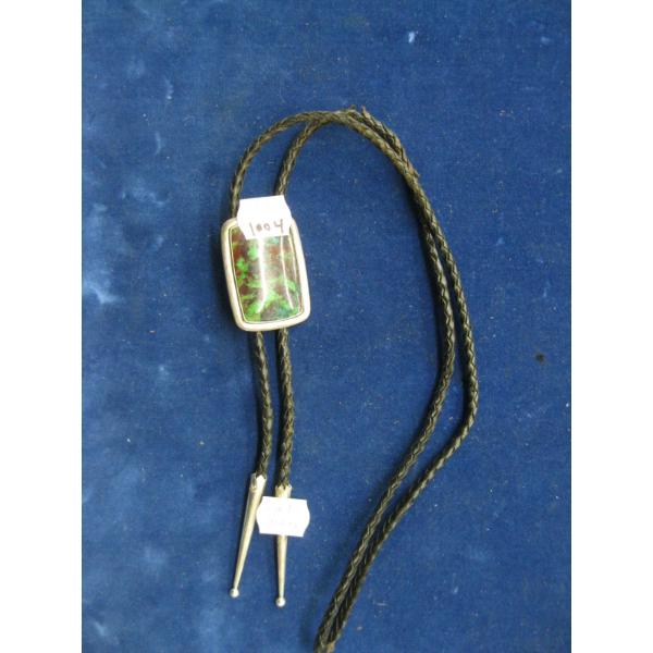 SILVER & GREEN STONE BOLO TIE, STERLING