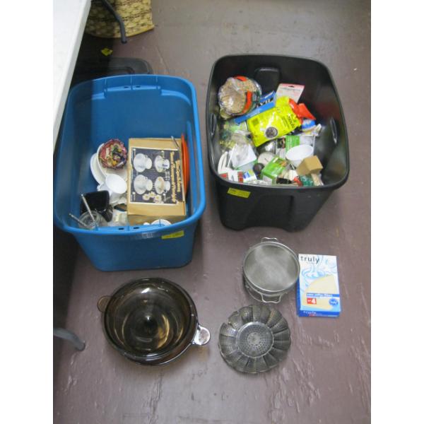 2 BINS OF MISC. HOUSEHOLD ITEMS