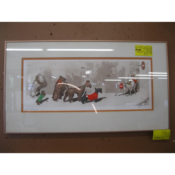 VINTAGE BORUS O'KLEIN SIGNED PRINT "DUTY DOGS OF PARIS"