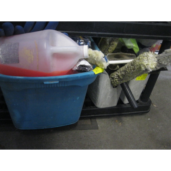 2 BUCKETS OF MISC. CLEANERS, WINDOW WASHING ITEMS, ETC.