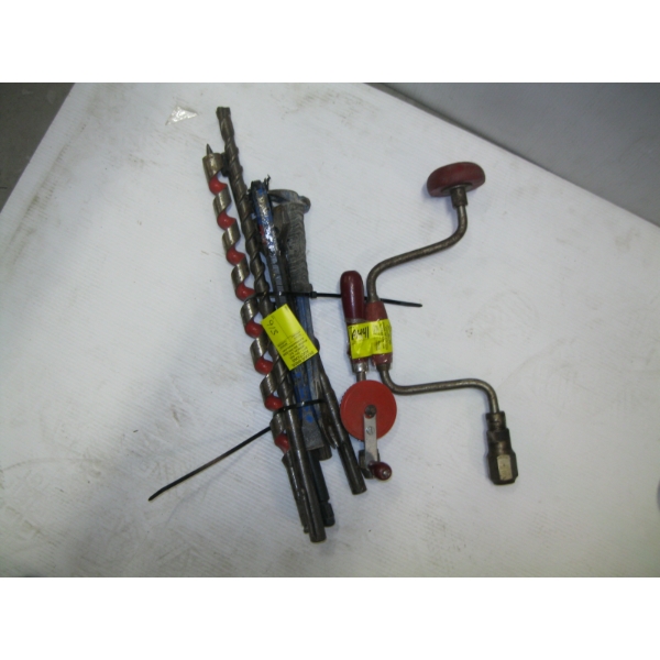 BUNDLE OF ASST. BITS, PRYBARS, HAND DRILLS, ETC.
