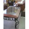 Image 1 : GLASS TOP WOOD FRAMED WROUGHT IRON BASE COFFEE/END TABLE SET