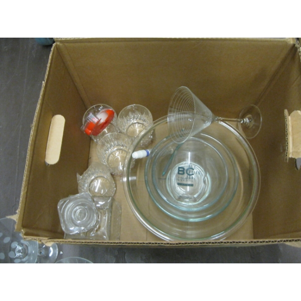 MISC. GLASS MIXING BOWLS, MARTINI GLASSES, ETC.