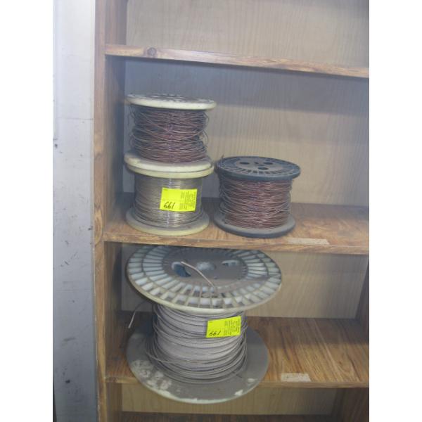 3 SM. SPOOLS OF COPPER WIRE & 1 LG. SPOOL OF WIRE