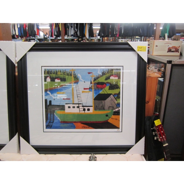 SIGNED FRAMED NUMBERED PRINT BY MAUDE LEWIS "COASTAL SCENE W/GULLS"