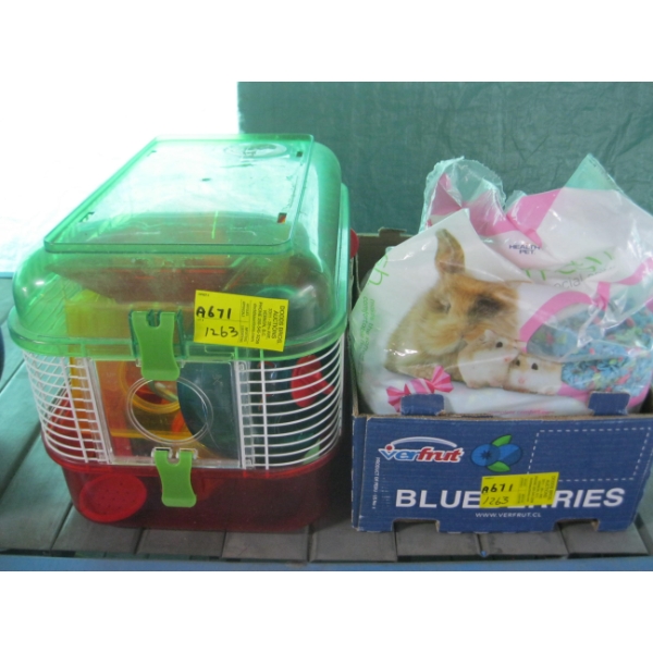 HAMSTER CAGE & BOX OF HAMSTER ACCESS.