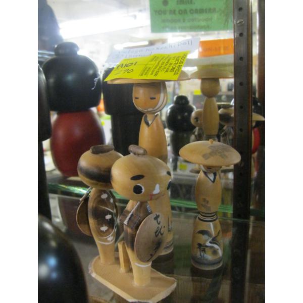 3 VINTAGE KOKESHI DOLLS, SIGNED
