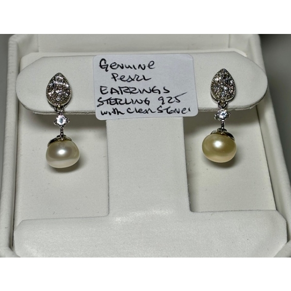 GENUINE PEARL EARRINGS, STERLING .925