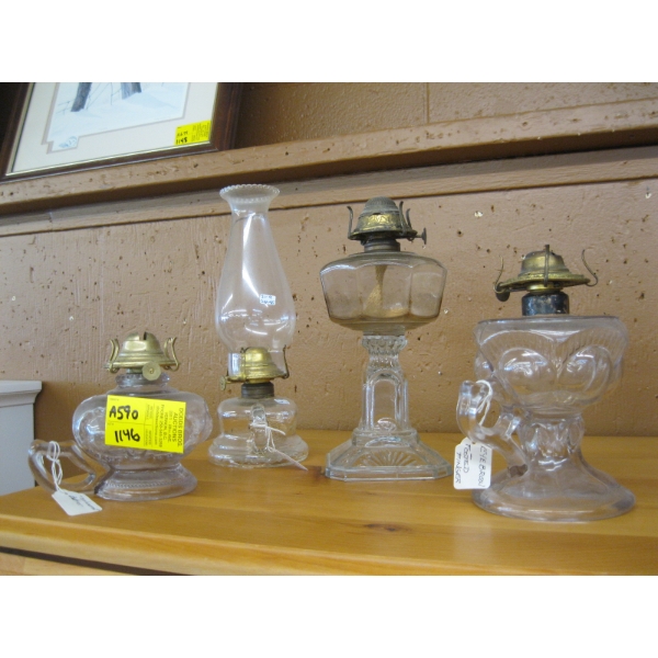 4 OIL LANTERNS - 3 MISSING CHIMNEYS