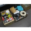 Image 1 : 2 BOXES OF MISC. CLEANERS, CLOCK, POTTERY, ETC.