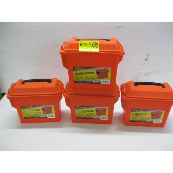 4 ORANGE MINI PLASTIC AMMO BOXES