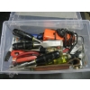 Image 2 : PLASTIC BIN W/ASST. CHISELS, CHAINSAW SHARPENER, ETC.