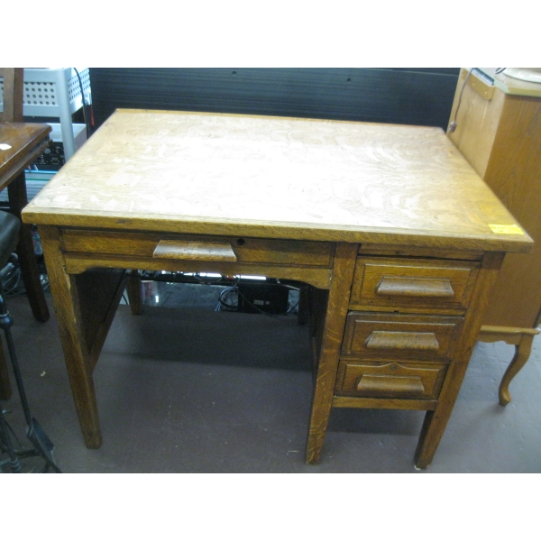 4 DRAWER OAK OFFICE DESK